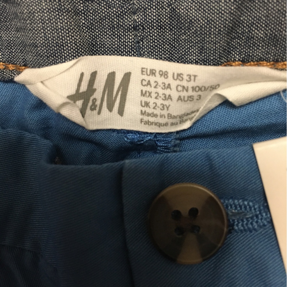 NEW H&M Slim Fit Pants 100% Cotton Size 3T Blue Preppy Classic - Picture 2 of 4